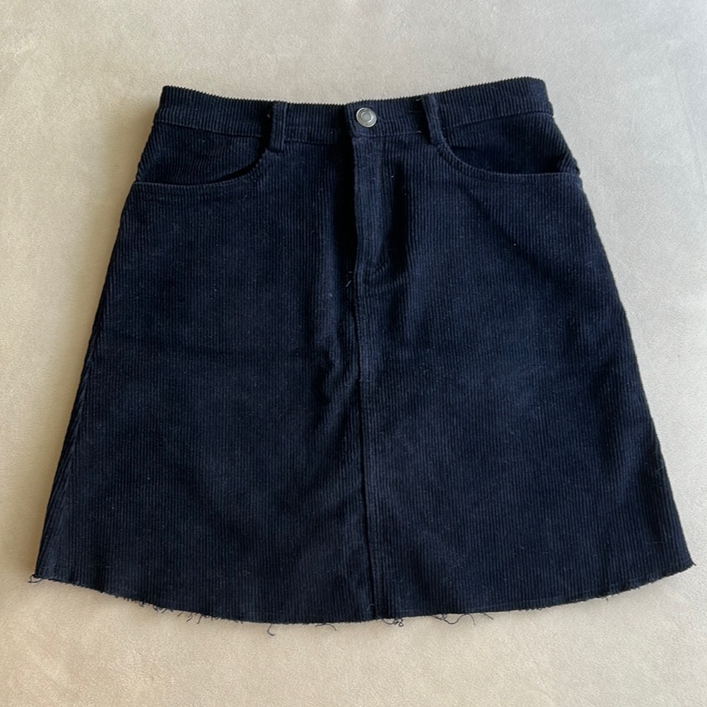 Brandy Melville Navy Corduroy Raw Edge Mjni Skirt Like New OS RARE